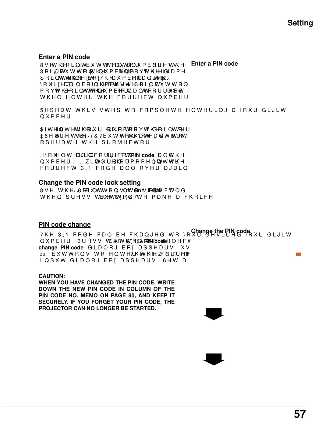 Sanyo PLC-WXU300K owner manual Change the PIN code lock setting, PIN code change, Enter a PIN code Change the PIN code 